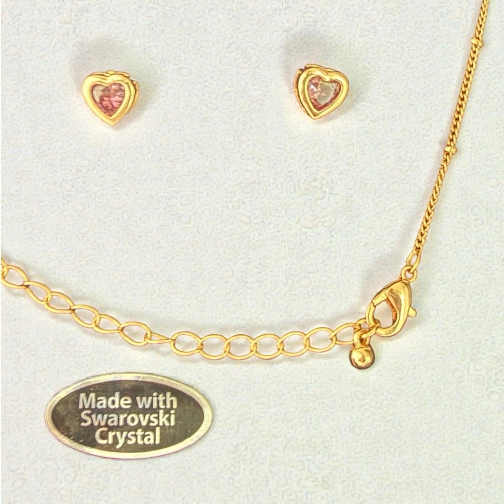 Swarovski Gold Necklace and Earrings Set with Lavender Heart Stones - Picture 4 of 4